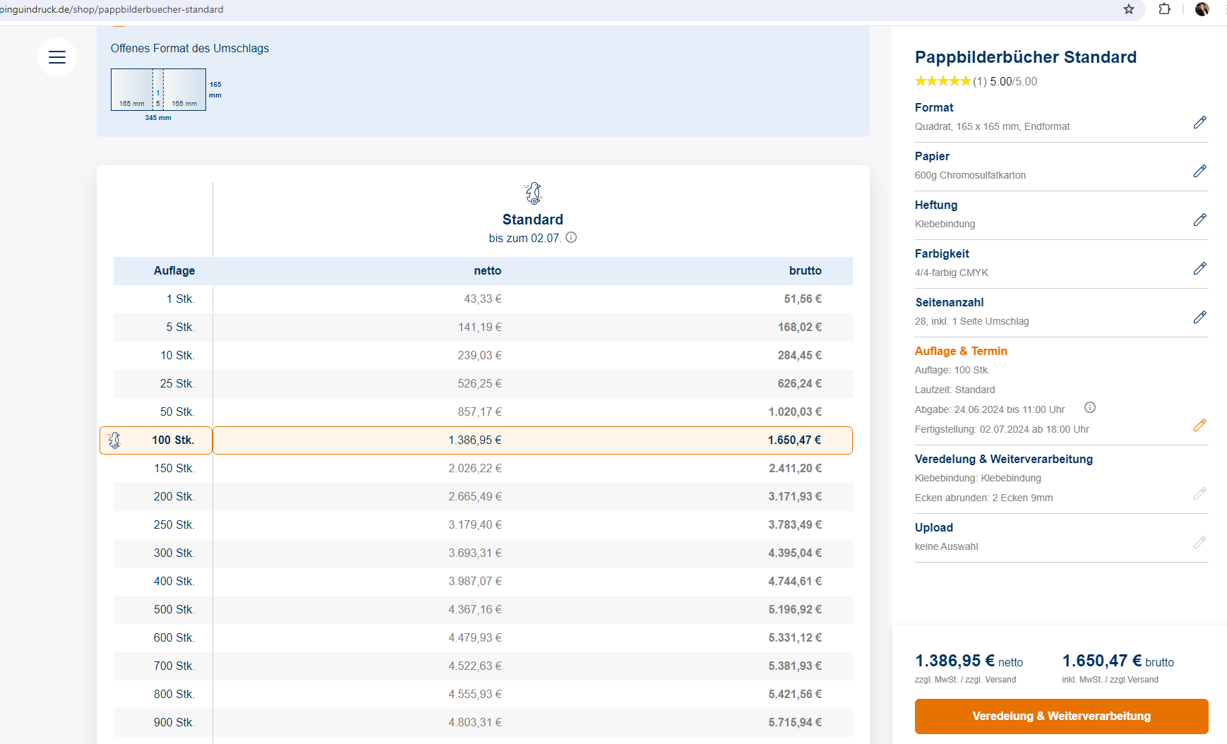 Pappbilderbuch 165x165 100St.